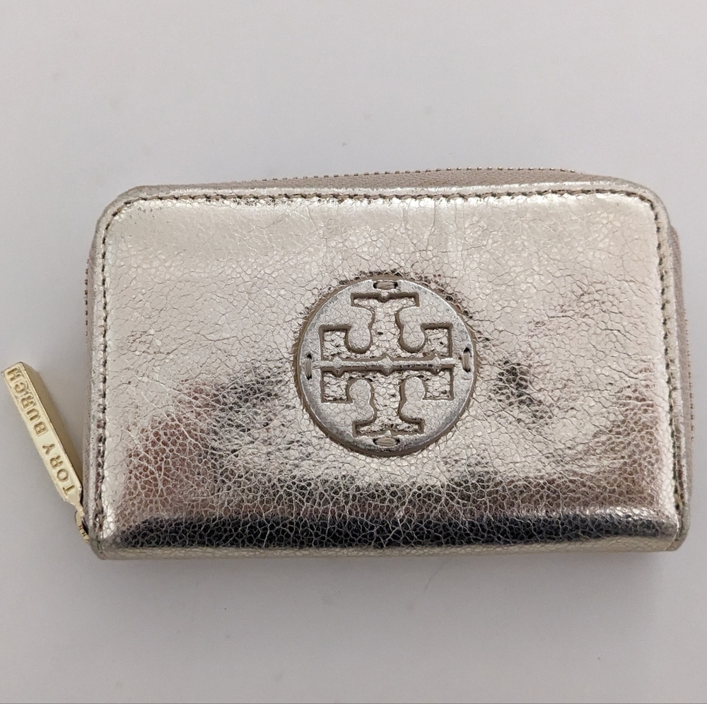 Tory Burch Gold Metallic Zip Around Wallet With Keyring